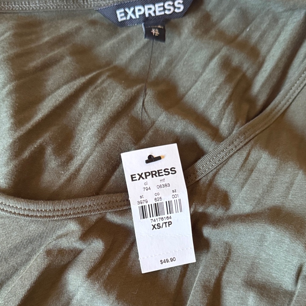 Express Dark Green Ruched Dress - Picture 2 of 3